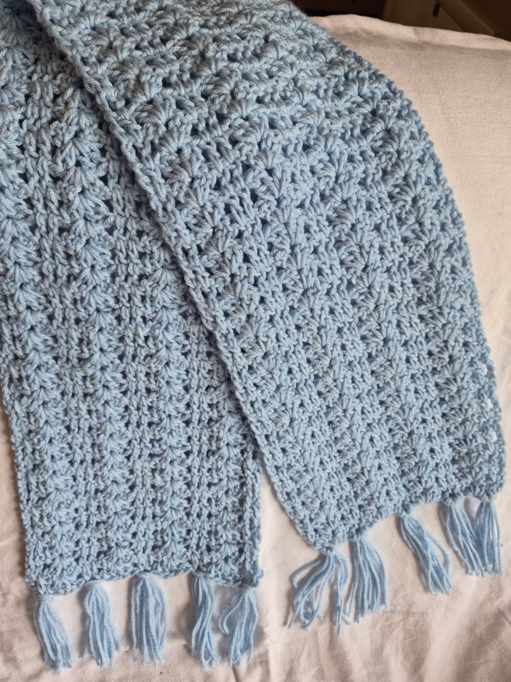 Handmade Crochet Lighter Gray Scarf with Fringe